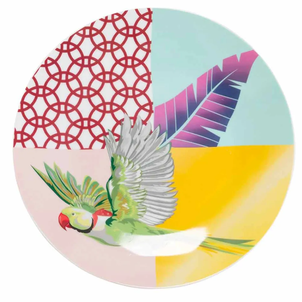 Viadurini Kitchen Teller Set-18 Stück farbiges Design Porzellan und Gres Geschirr Service - Tropycale
