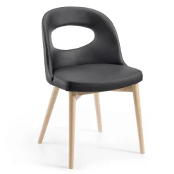 Viadurini Living Design Stühle-2 Stühle aus schwarzem Kunstleder und Beinen aus Eschenholz, hergestellt in Italien – Cupcake