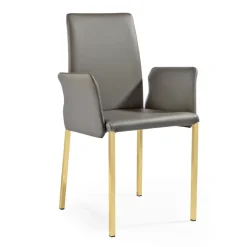 Viadurini Living Design Stühle-2 Stühle mit Armlehnen aus anthrazitfarbenem Leder und goldfarbenem Stahl, hergestellt in Italien – Cadente