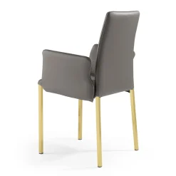 Viadurini Living Design Stühle-2 Stühle mit Armlehnen aus anthrazitfarbenem Leder und goldfarbenem Stahl, hergestellt in Italien – Cadente