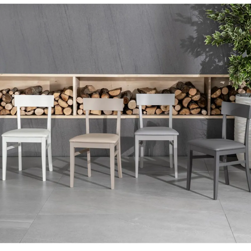 Viadurini Living Moderne Stühle-4 Stühle mit Kunstledersitz, Struktur und Beinen aus lackiertem Holz – Taikiri