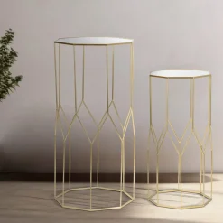 Viadurini Living Moderne Couchtische-2 Telefontische aus goldenem Eisen und Glasplatte - Pope