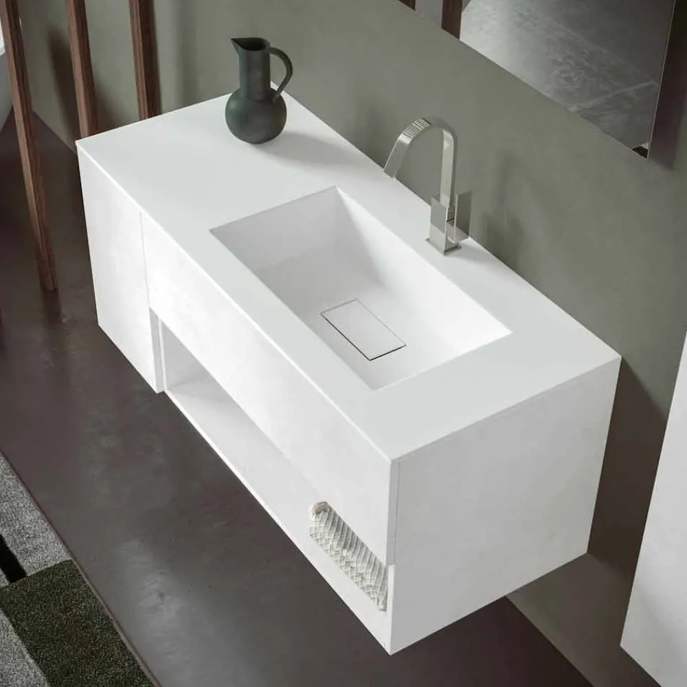 Viadurini Bathroom Badmöbel Hängend-Abgehängter Badezimmerschrank mit integriertem Waschbecken, modernes Design, 4 Oberflächen - Pistillo