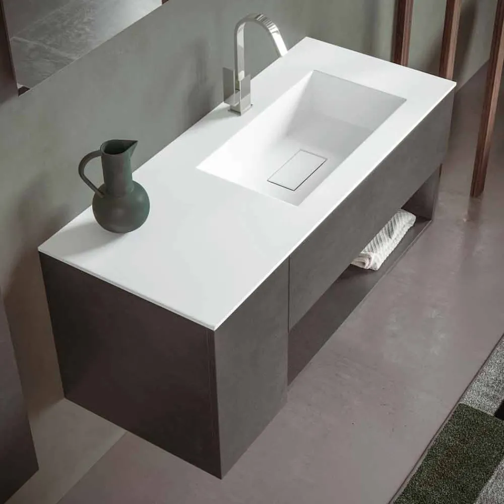 Viadurini Bathroom Badmöbel Hängend-Abgehängter Badezimmerschrank mit integriertem Waschbecken, modernes Design, 4 Oberflächen - Pistillo