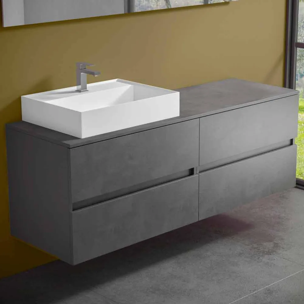 Viadurini Bathroom Badmöbel Hängend-Abgehängter Badezimmerschrank mit Design Resin Countertop Washbasin - Alchimeo