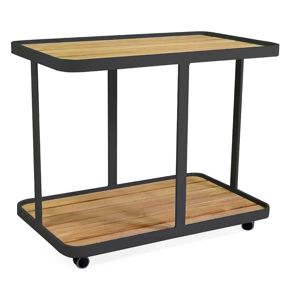 Viadurini in the Garden Gartenideen-Aluminium-Trolley in verschiedenen Ausführungen mit Rädern und Teakholzplatte - Tent