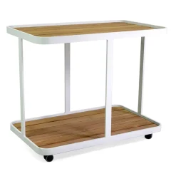 Viadurini in the Garden Gartenideen-Aluminium-Trolley in verschiedenen Ausführungen mit Rädern und Teakholzplatte - Tent