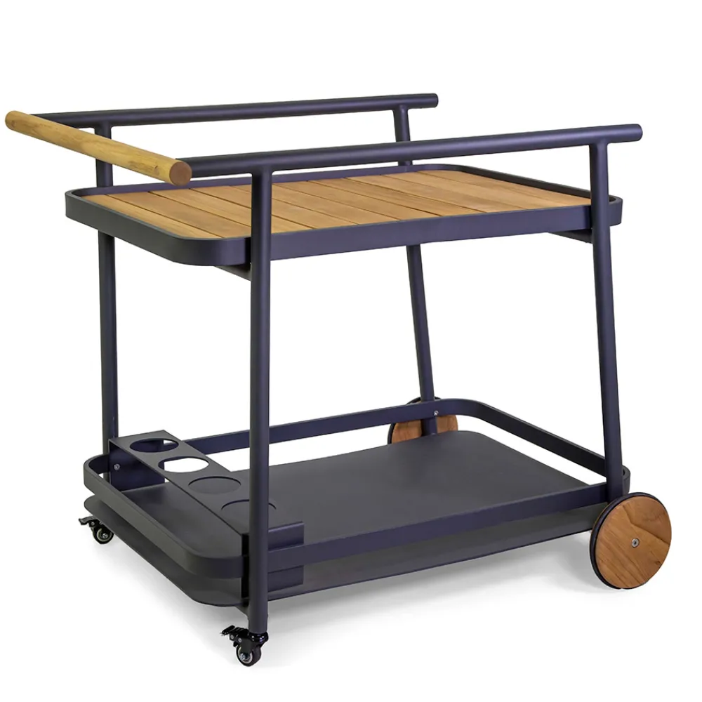 Viadurini in the Garden Gartenideen-Aluminium-Trolley in verschiedenen Ausführungen mit Rädern und Teakholz-Details - Tent