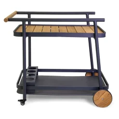 Viadurini in the Garden Gartenideen-Aluminium-Trolley in verschiedenen Ausführungen mit Rädern und Teakholz-Details - Tent