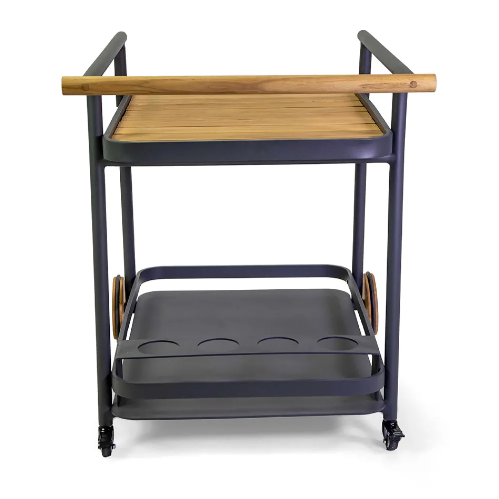 Viadurini in the Garden Gartenideen-Aluminium-Trolley in verschiedenen Ausführungen mit Rädern und Teakholz-Details - Tent