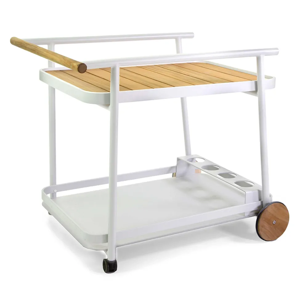 Viadurini in the Garden Gartenideen-Aluminium-Trolley in verschiedenen Ausführungen mit Rädern und Teakholz-Details - Tent