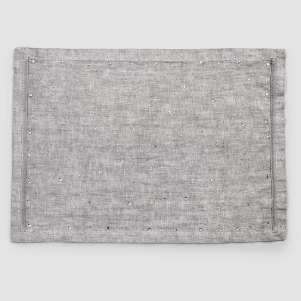 Viadurini Textile Amerikanische Tischsets-Amerikanische Frühstücks-Tischsets aus grauem Leinen mit Kristallen 2 Stück - Macanno