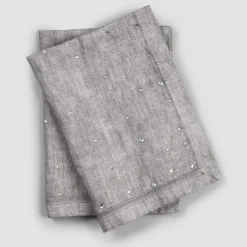 Viadurini Textile Amerikanische Tischsets-Amerikanische Frühstücks-Tischsets aus grauem Leinen mit Kristallen 2 Stück - Macanno