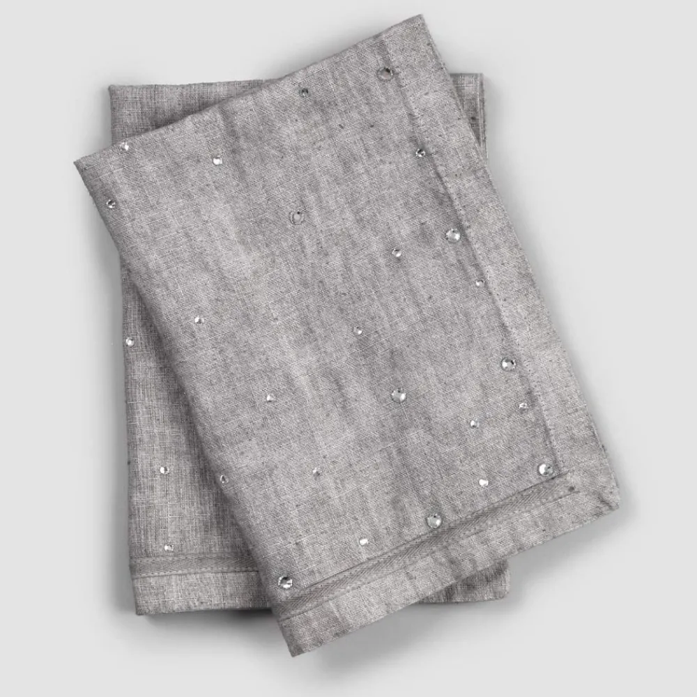 Viadurini Textile Amerikanische Tischsets-Amerikanische Frühstücks-Tischsets aus grauem Leinen mit Kristallen 2 Stück - Macanno