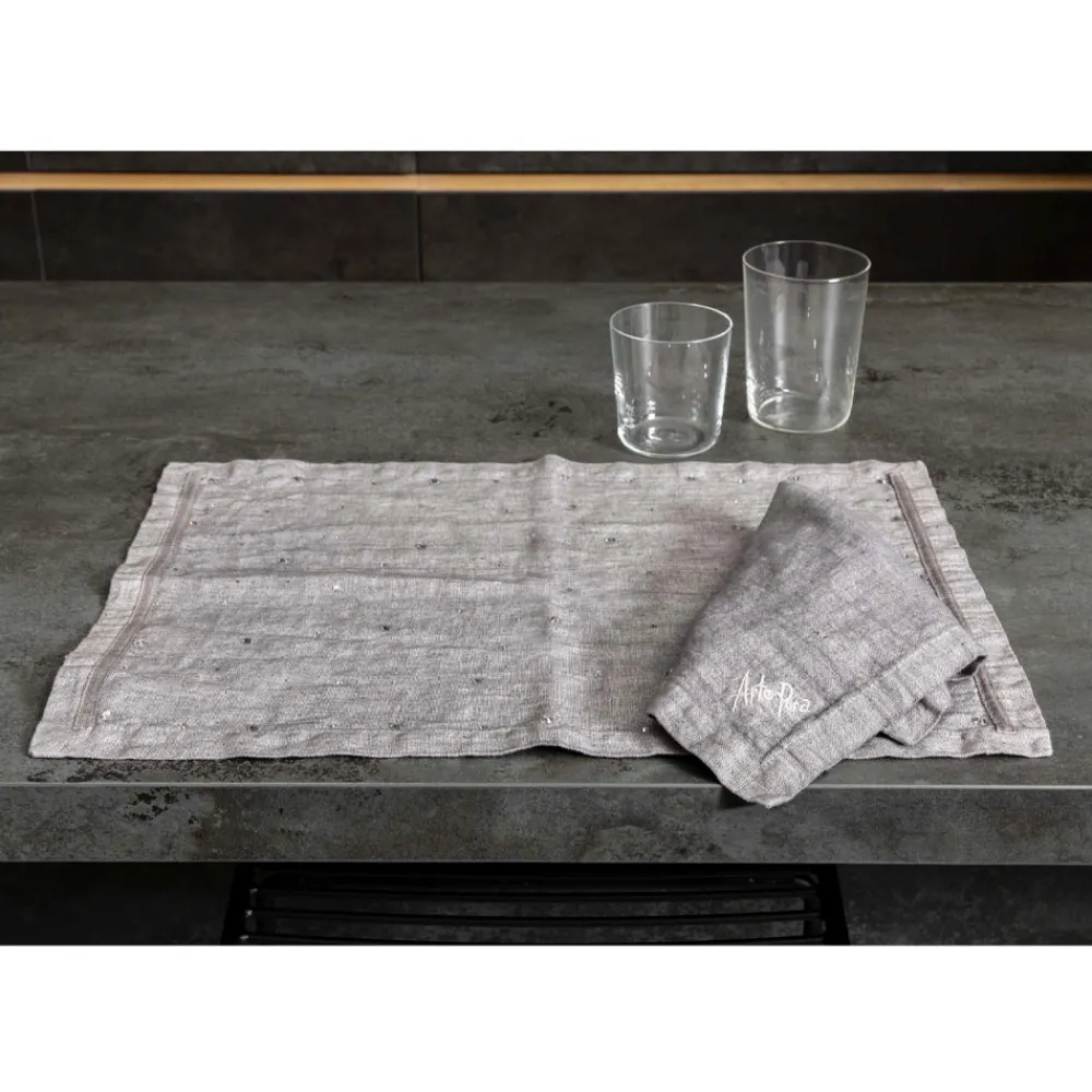 Viadurini Textile Amerikanische Tischsets-Amerikanische Frühstücks-Tischsets aus grauem Leinen mit Kristallen 2 Stück - Macanno