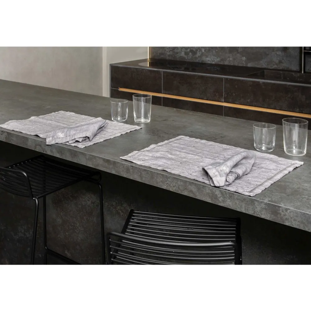 Viadurini Textile Amerikanische Tischsets-Amerikanische Frühstücks-Tischsets aus grauem Leinen mit Kristallen 2 Stück - Macanno