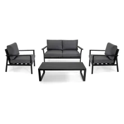 Viadurini in the Garden Garten Lounge Set-Anthrazitfarbenes Aluminium-Wohnzimmer mit anthrazitfarbenen Stoffkissen - Villaggio