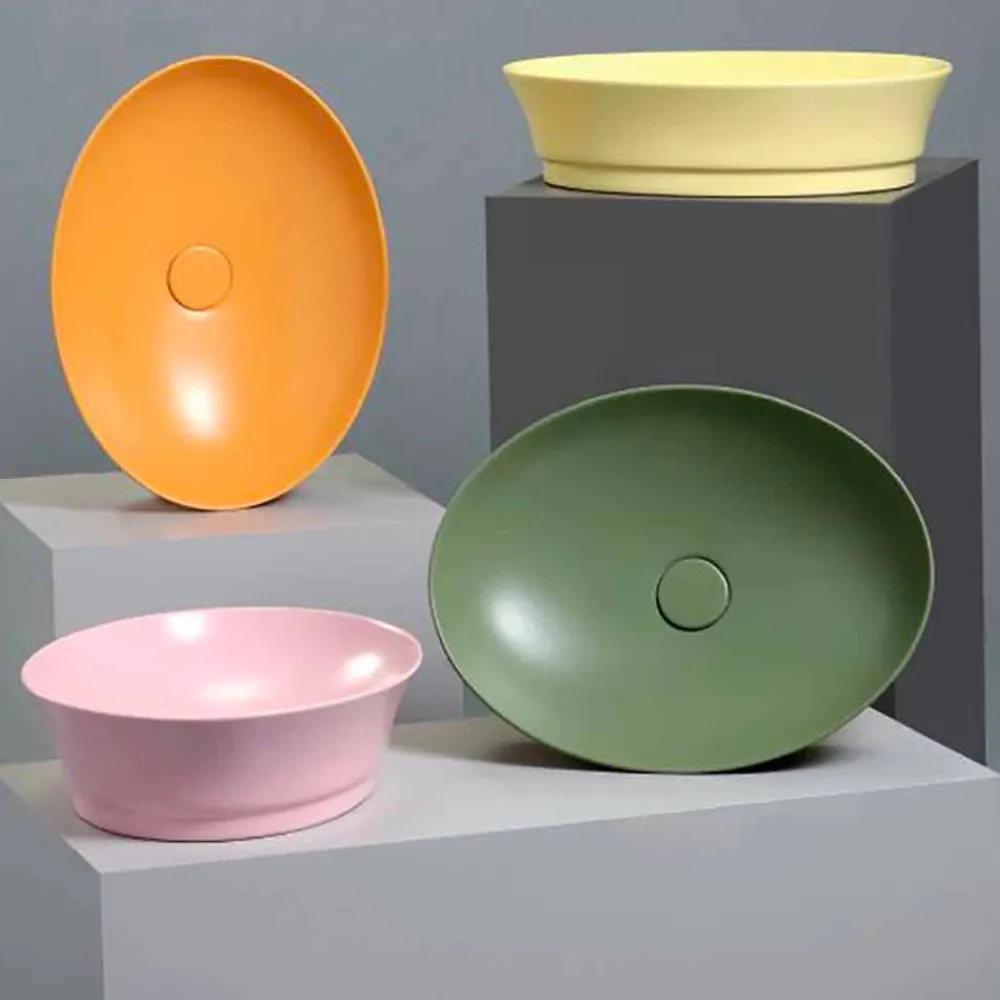 Viadurini Bathroom Keramikwaschbecken-Arbeitsplatte Oval Modern Design Keramik Waschbecken Made in Italy - Zarro