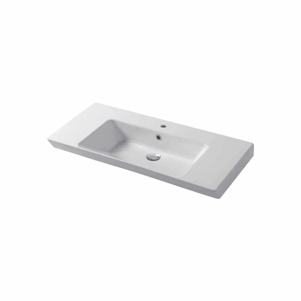 Viadurini Bathroom Keramikwaschbecken-Arbeitsplatte und Wandeinsatz aus weißem oder farbigem Keramik-Maida