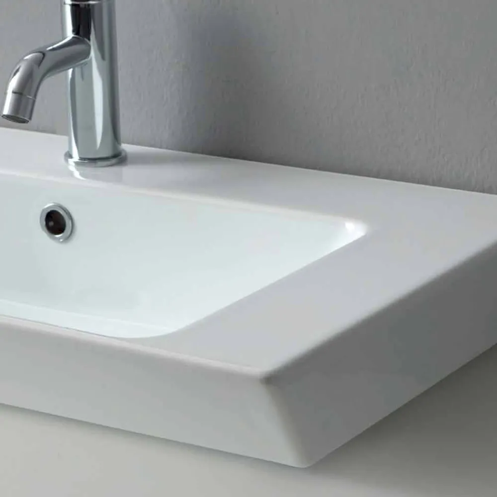 Viadurini Bathroom Keramikwaschbecken-Arbeitsplatte und Wandeinsatz aus weißem oder farbigem Keramik-Maida