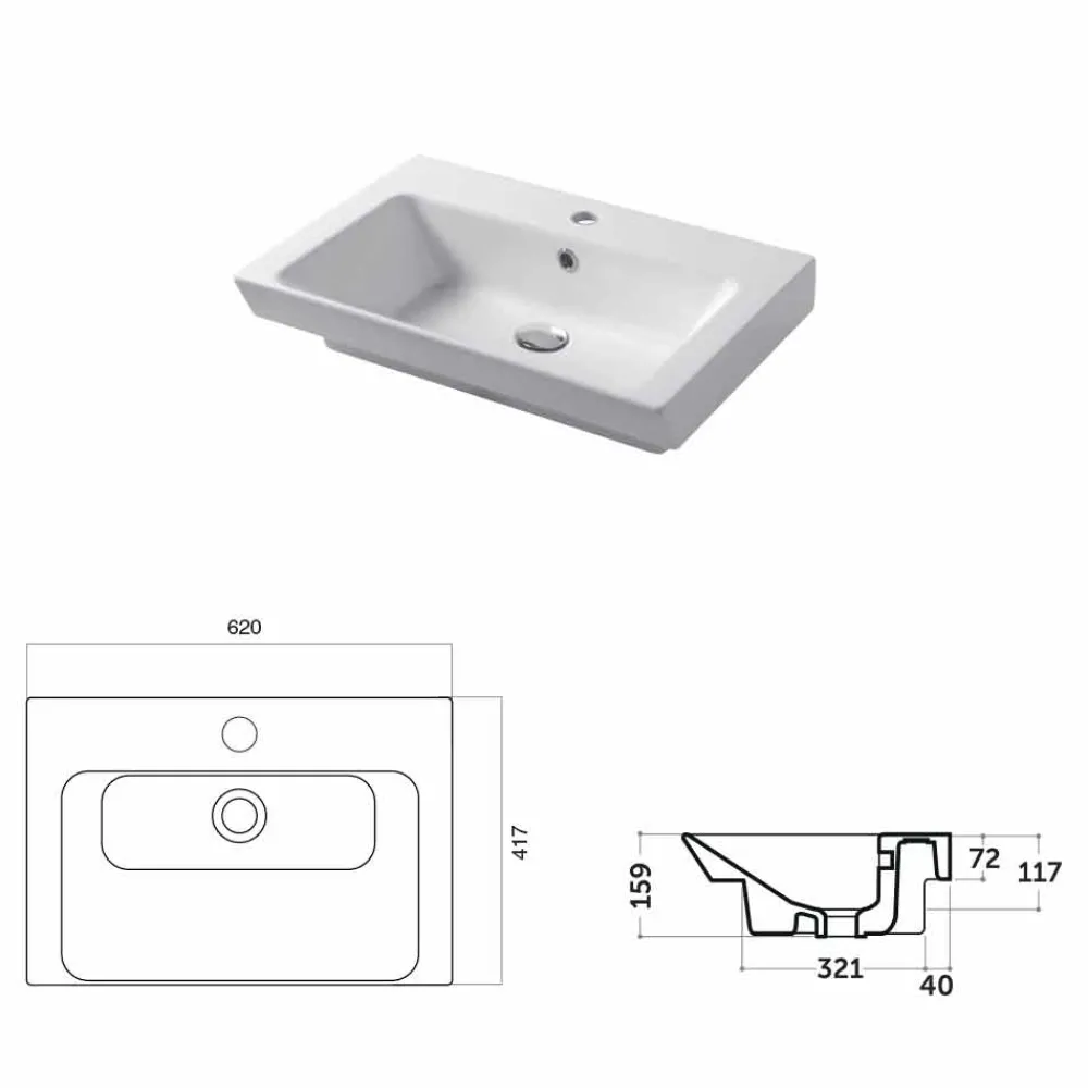 Viadurini Bathroom Keramikwaschbecken-Arbeitsplatte und Wandeinsatz aus weißem oder farbigem Keramik-Maida