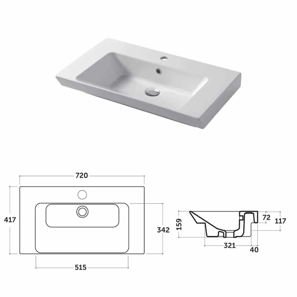 Viadurini Bathroom Keramikwaschbecken-Arbeitsplatte und Wandeinsatz aus weißem oder farbigem Keramik-Maida