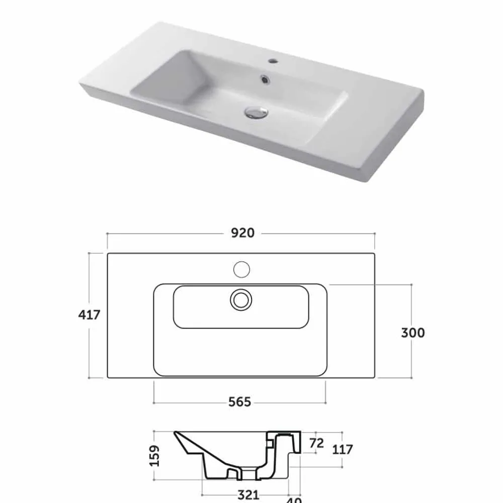 Viadurini Bathroom Keramikwaschbecken-Arbeitsplatte und Wandeinsatz aus weißem oder farbigem Keramik-Maida