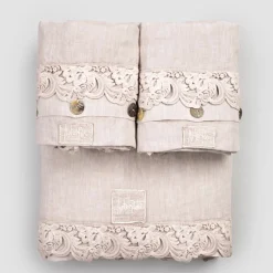 Viadurini Textile Bettlaken-Armonia 2 Color Sheet Set aus hellem Leinen und Spitze für Doppelbett - Dettox