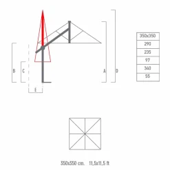 Viadurini in the Garden Gartenschirm-Armschirm 350x350 cm aus weißem oder anthrazitfarbenem Aluminium - Lapillo