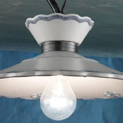 Ferroluce Vintage Deckenleuchten-Artisan Deckenleuchte aus handbemalter Keramik mit Stickereieffekt - Ravenna