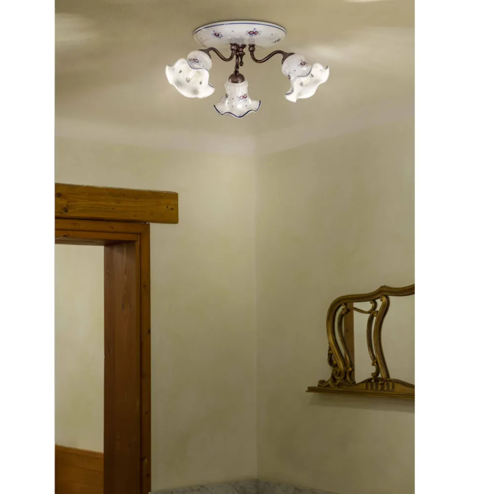 Ferroluce Vintage Deckenleuchten-Artisan Vintage Deckenlampe aus Eisen und handbemalter Keramik - Chieti