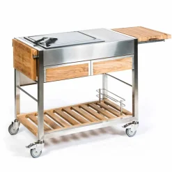 Viadurini in the Garden Outdoor Küchen-Außenküche auf Rädern aus Stahl und Holz mit Teppanyaki - Buoncalliope