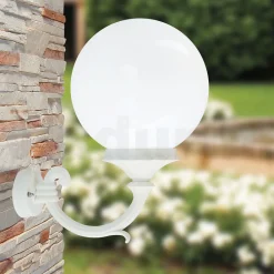 Viadurini Lighting Garten-Wandlampen-Außenlampe aus weißem Aluminium mit opaler Acrylkugel - Trovabianco