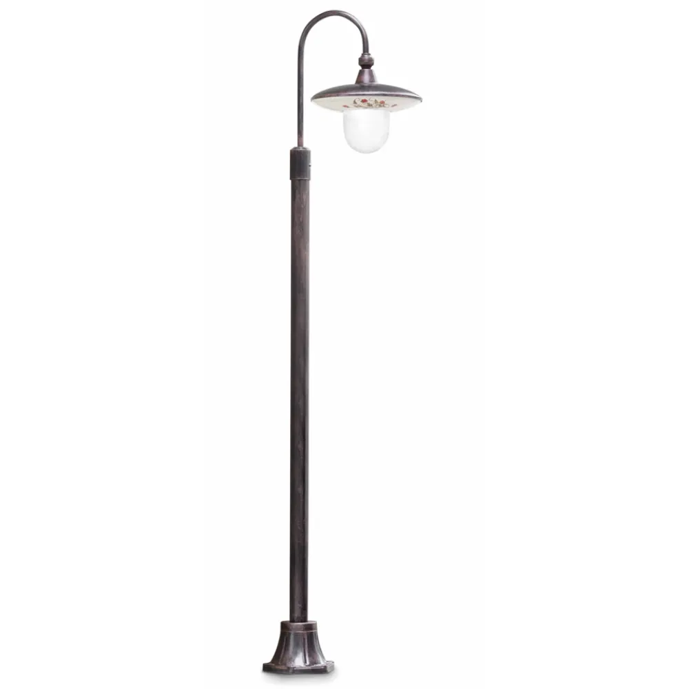 Ferroluce Gartenlampion-Außenlaterne aus schwarzem Aluminium und handgemalten Blumen - Latina