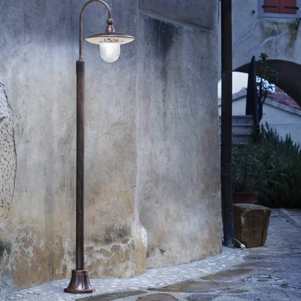 Ferroluce Gartenlampion-Außenlaterne aus schwarzem Aluminium und handgemalten Blumen - Latina