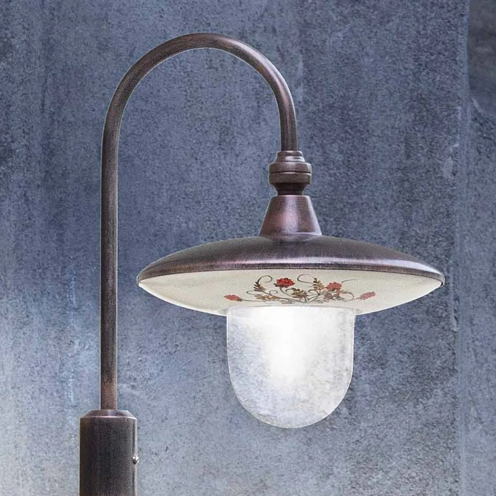 Ferroluce Gartenlampion-Außenlaterne aus schwarzem Aluminium und handgemalten Blumen - Latina