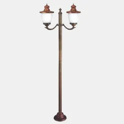 Il Fanale Gartenlampion-Außenlaterne mit 2 Lichtern aus weißem Glas, Kupfer und Messing - Venice von