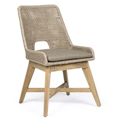 Viadurini in the Garden Gartenstühle Holz-Außenstuhl aus Seil und Stoff mit Teakholzsockel, Homemotion 2 Stück - Lesya