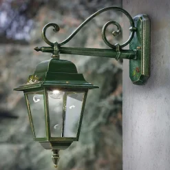 Ferroluce Garten-Wandlampen-Außenwandleuchte aus goldgrünem Aluminium mit handgemalten Blumen - Gorizia