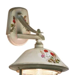 Ferroluce Garten-Wandlampen-Außenwandleuchte aus handbemaltem Aluminium und Blumendekor - Bari