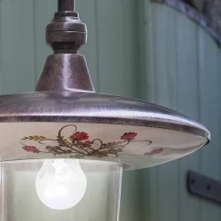 Ferroluce Garten-Wandlampen-Außenwandleuchte aus schwarzem Aluminium und handgemalten Blumen - Latina