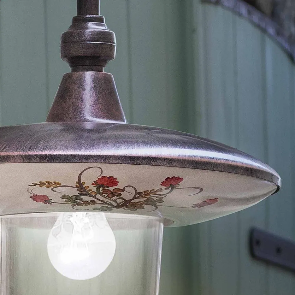 Ferroluce Garten-Wandlampen-Außenwandleuchte aus schwarzem Aluminium und handgemalten Blumen - Latina