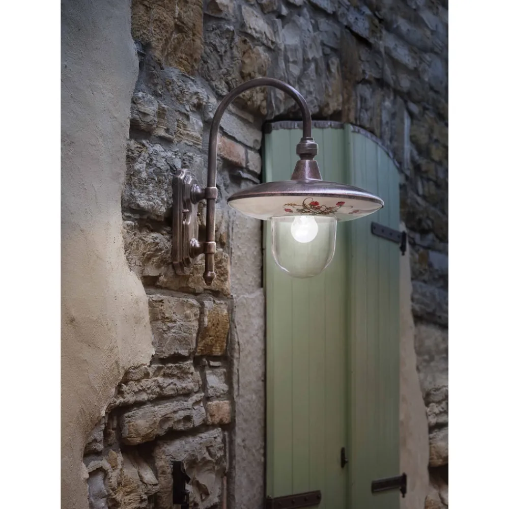 Ferroluce Garten-Wandlampen-Außenwandleuchte aus schwarzem Aluminium und handgemalten Blumen - Latina