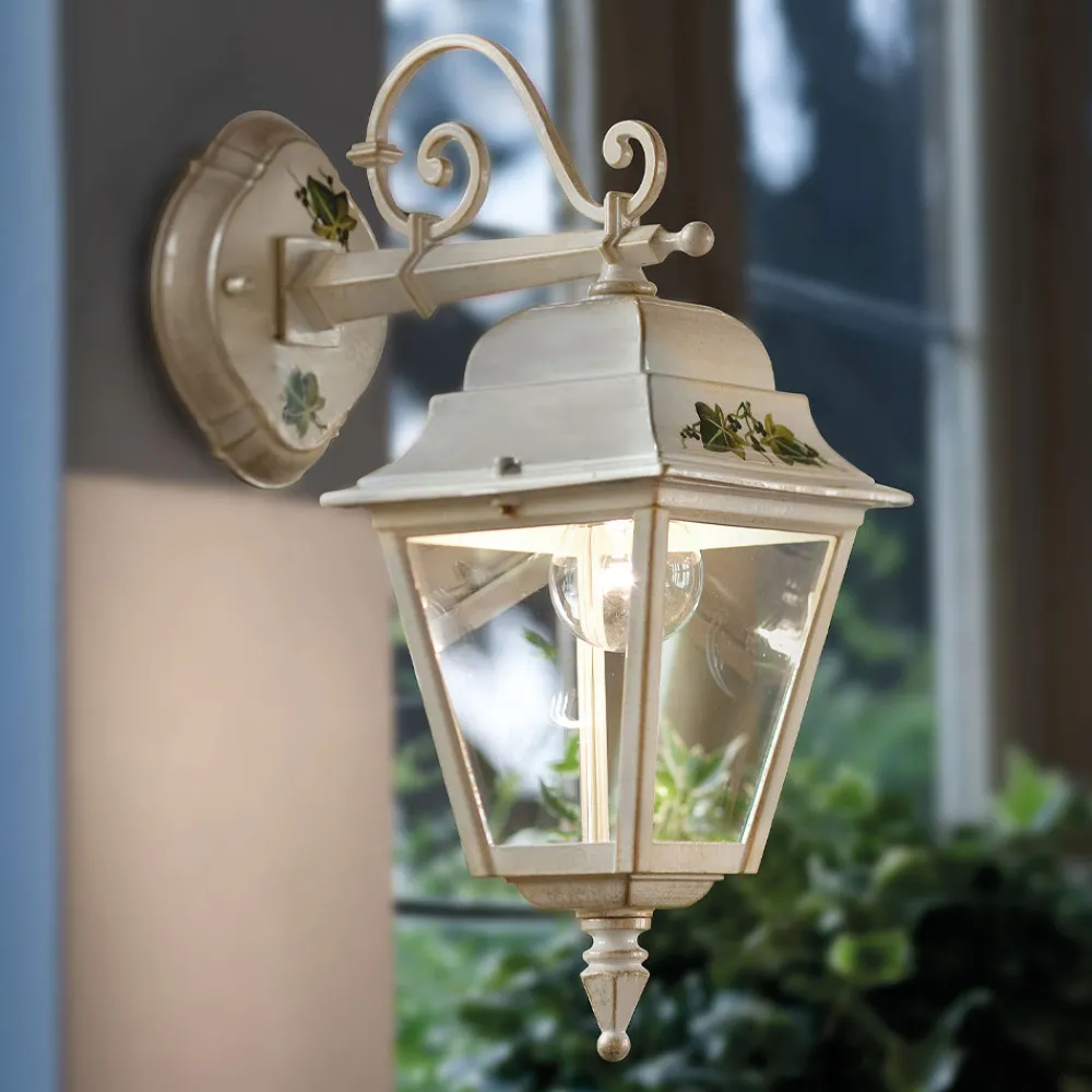 Ferroluce Garten-Wandlampen-Außenwandleuchte aus weißem Aluminium und handbemalter Dekoration - Gorizia