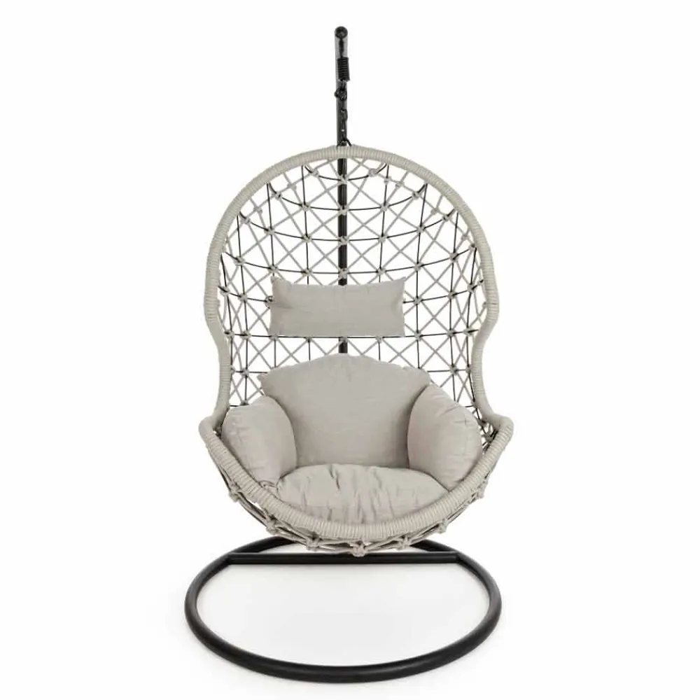 Viadurini in the Garden Metallsessel-Aufhängender Outdoor-Sessel aus gewebtem Seil mit Stahlsockel - Soja