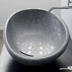 Viadurini Bathroom Farbige Waschbecken-Aufsatzwaschbecken aus grauer, mit Kokosnuss bedruckter Keramik, hergestellt in Italy Glossy