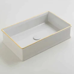 Viadurini Bathroom Keramikwaschbecken-Aufsatzwaschbecken aus Keramik, goldfarbene Dekoration Desing Debora