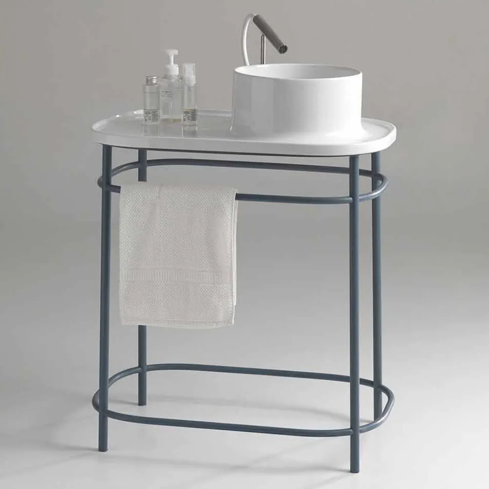 Viadurini Bathroom Keramikwaschbecken-Aufsatzwaschbecken aus Keramik mit Metallgestell Marta