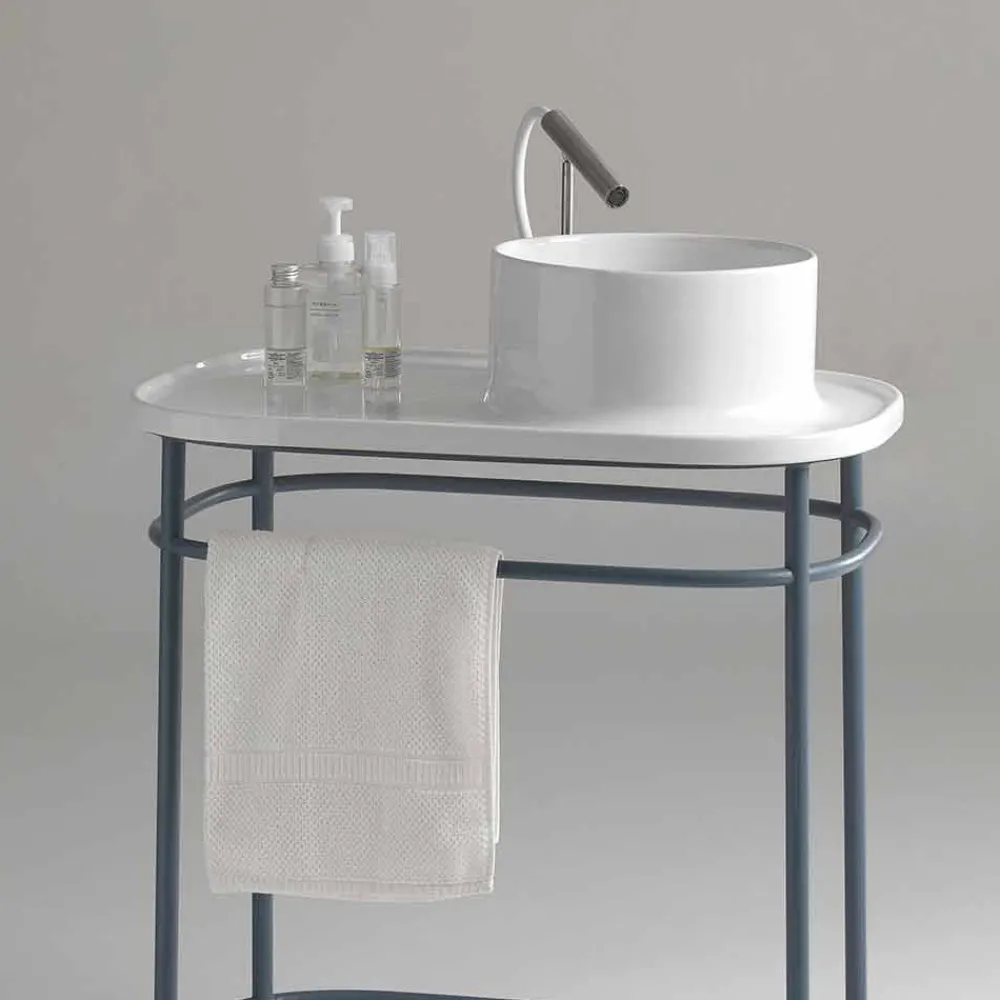 Viadurini Bathroom Keramikwaschbecken-Aufsatzwaschbecken aus Keramik mit Metallgestell Marta