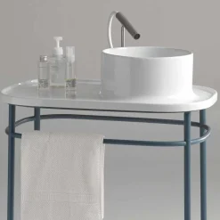 Viadurini Bathroom Keramikwaschbecken-Aufsatzwaschbecken aus Keramik mit Metallgestell Marta
